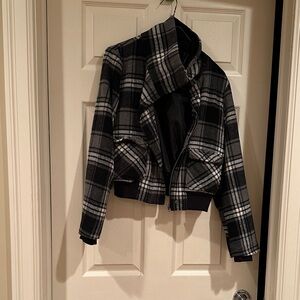 No 21 Black and Gray Plaid Bomber Jacket